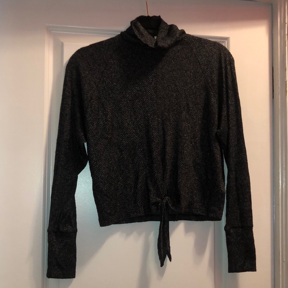 Long Sleeved Turtle Neck Crop Top with Tie in Front